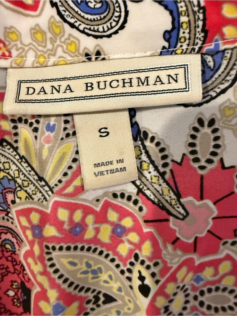 Dana Buchman Paisley Sleeveless Blouse Small Pink Blue Collared Career Top - Picture 4 of 11